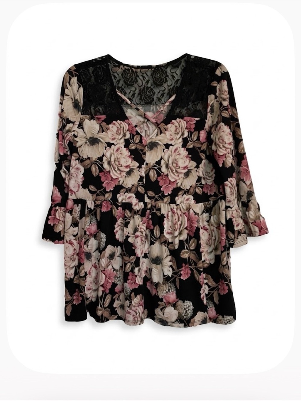 Floral Mid Sleeve Pullover Blouse, Women’s M, Multicolor